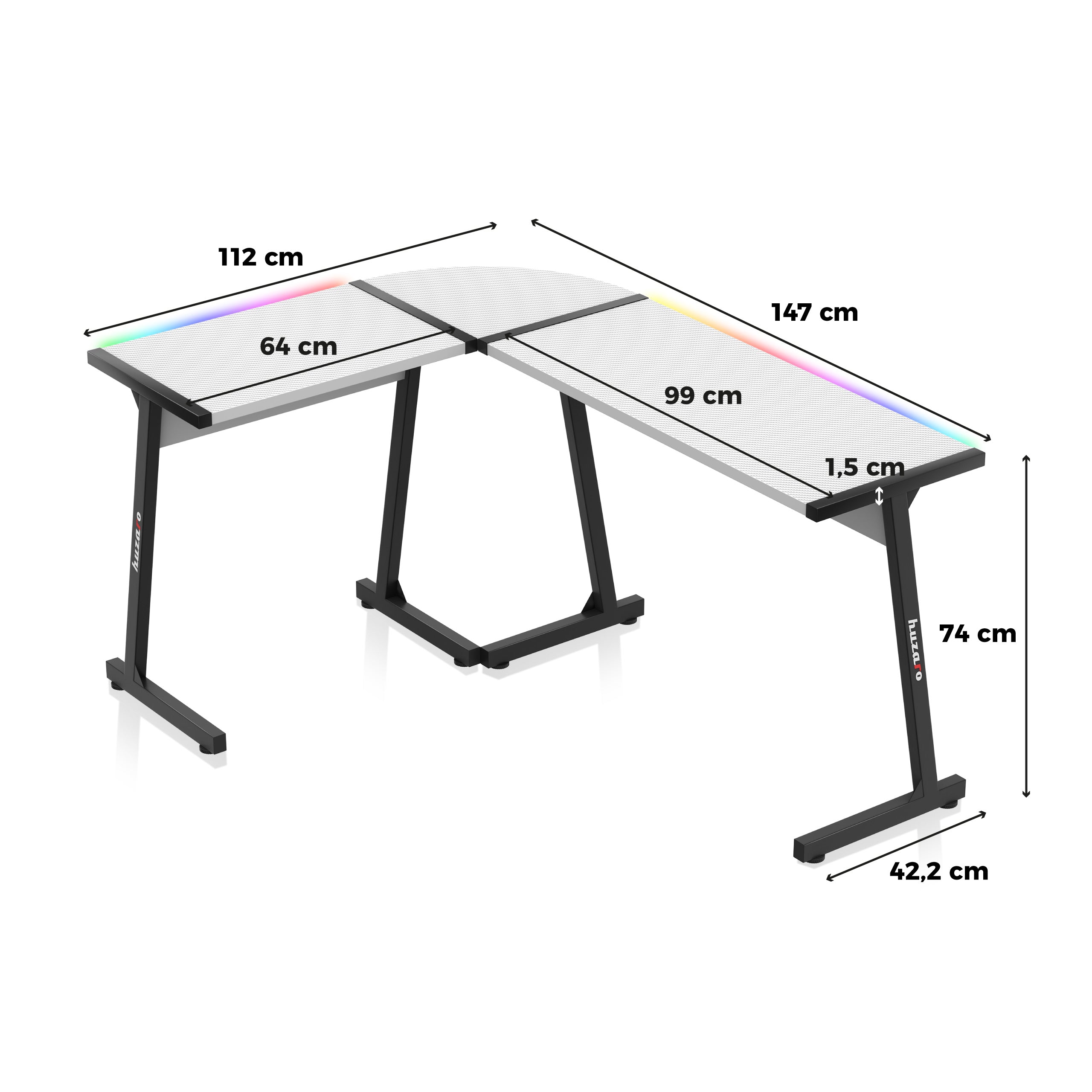 Hero 6.0 Eck-Gaming-Tisch Weiß RGB LED