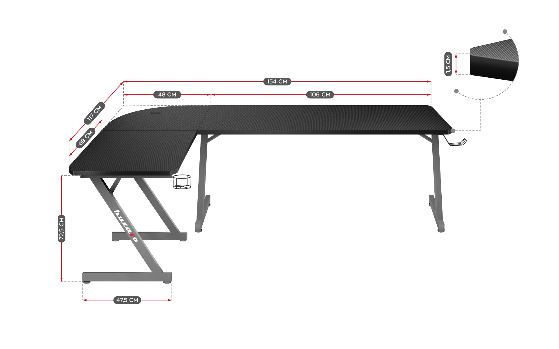 Huzaro Hero 7.0 Grau Gaming-Schreibtisch