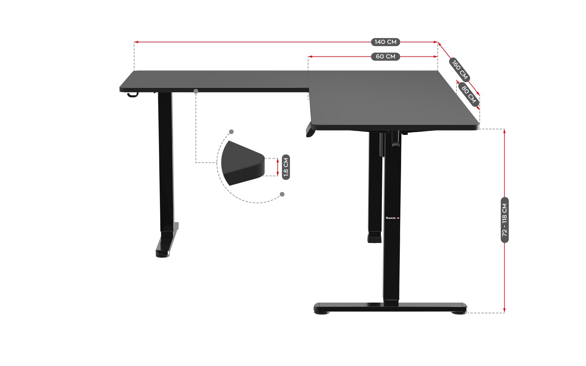 Huzaro Hero 9.5 elektrischer Eckschreibtisch schwarz