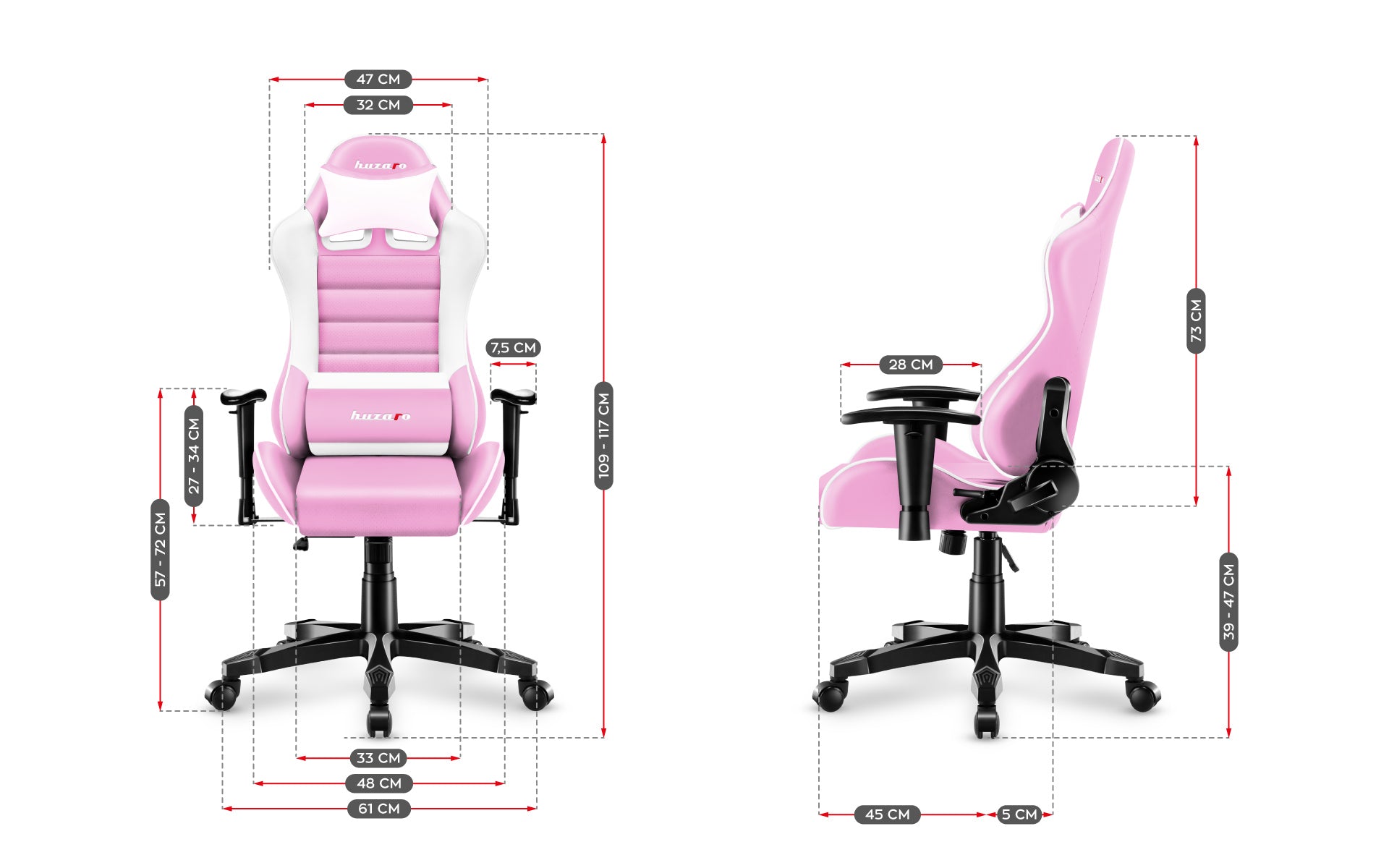 HUZARO RANGER 6.0 Rosa Gaming-Stuhl für Kinder