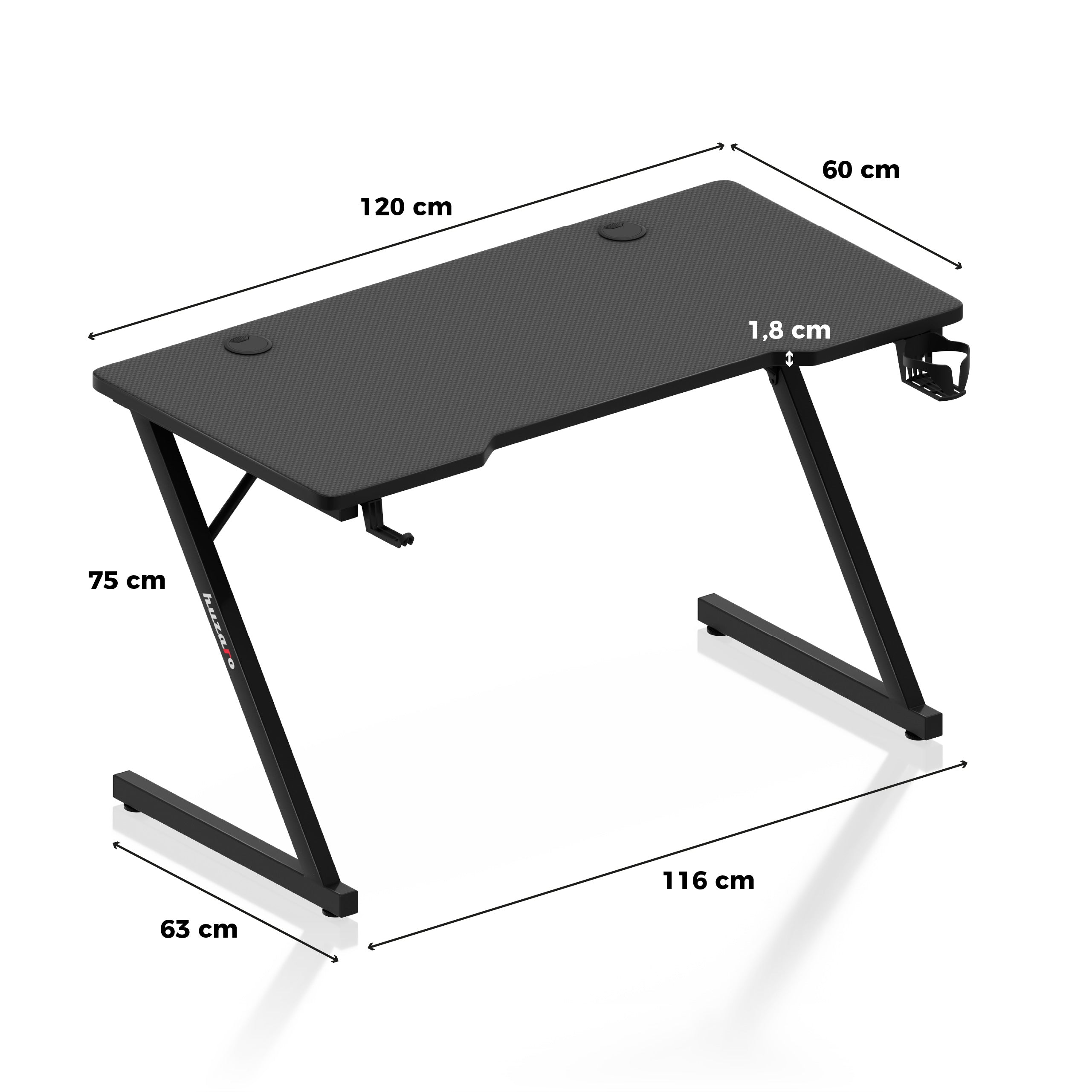 Huzaro Hero 2.5 Schwarzer Gaming-Schreibtisch 120 cm
