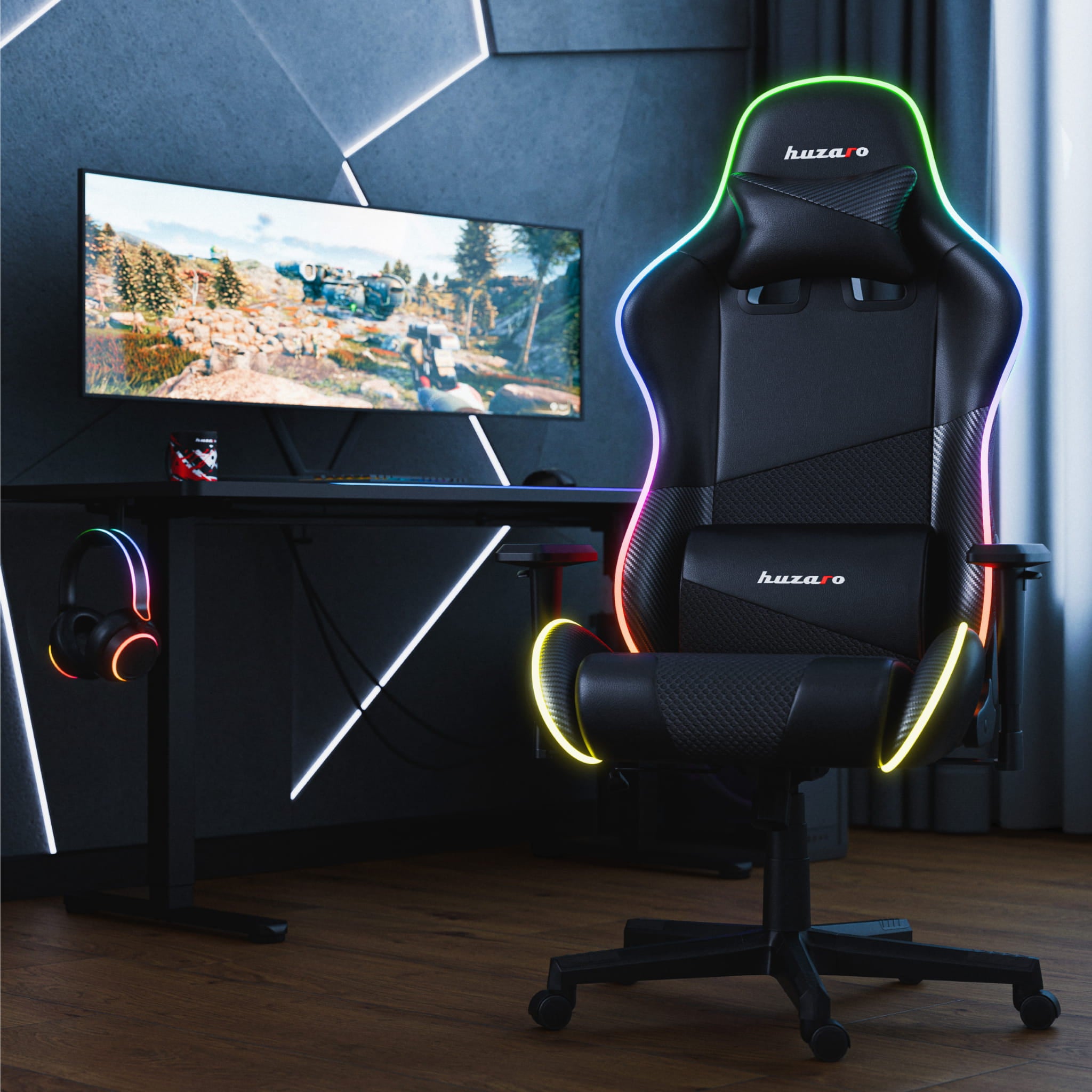 HUZARO FORCE 6.2 Schwarz RGB LED Gaming-Stuhl