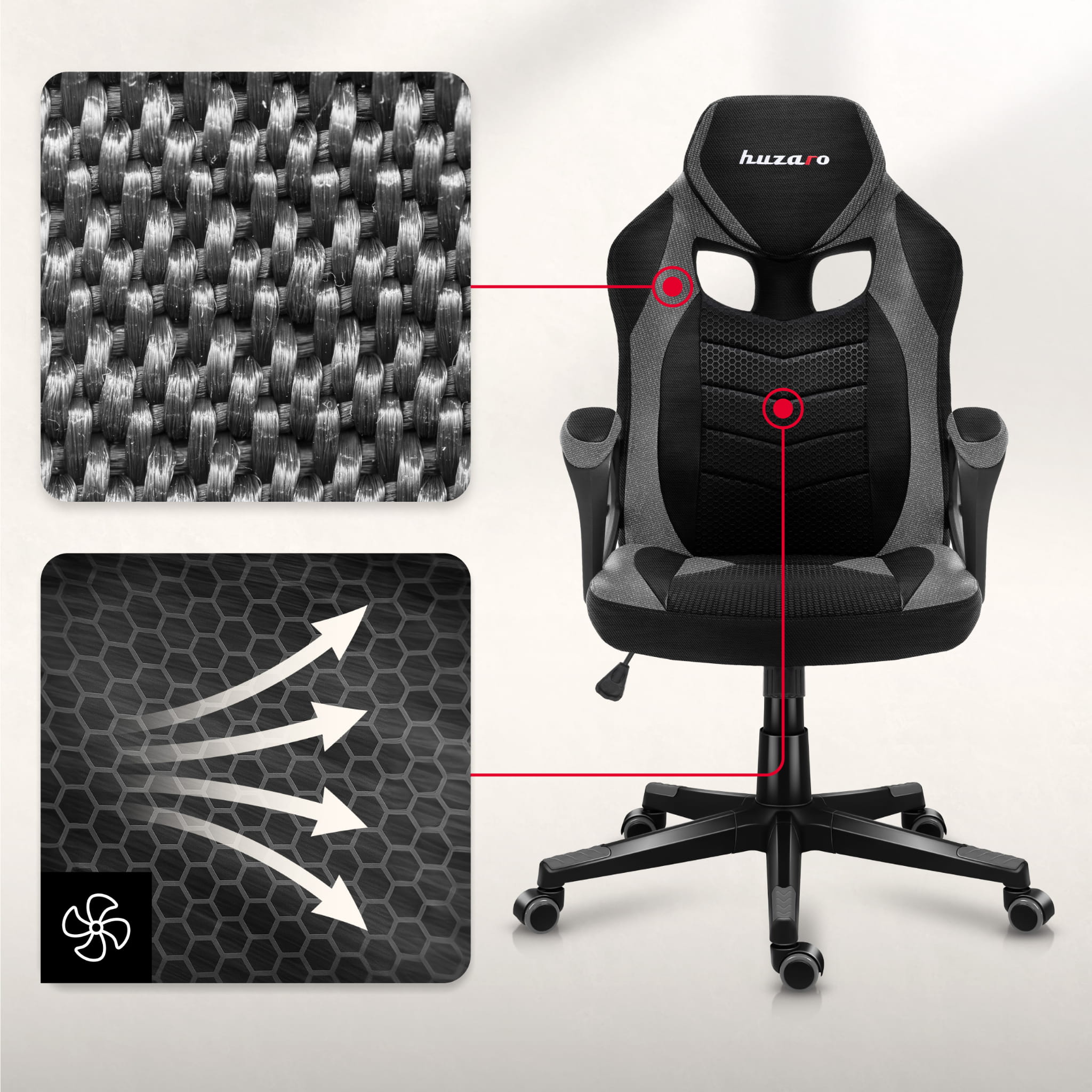 HUZARO FORCE 2.5 Grau Mesh Gaming-Stuhl