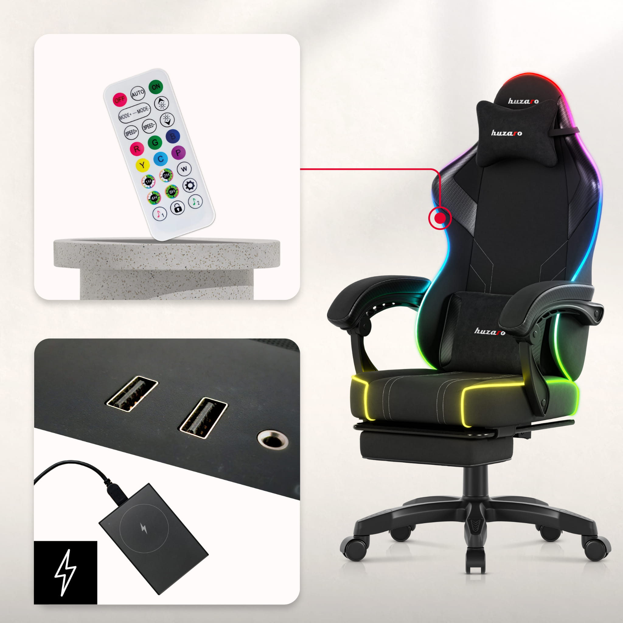 Huzaro Force 3.7 RGB LED Black Gaming-Stuhl