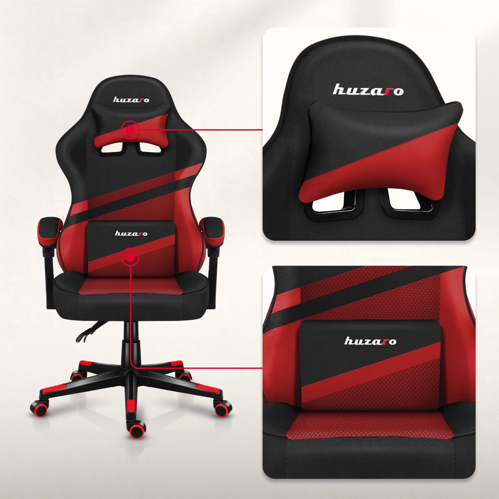 HUZARO FORCE 4.4 Rot Mesh Gaming-Stuhl