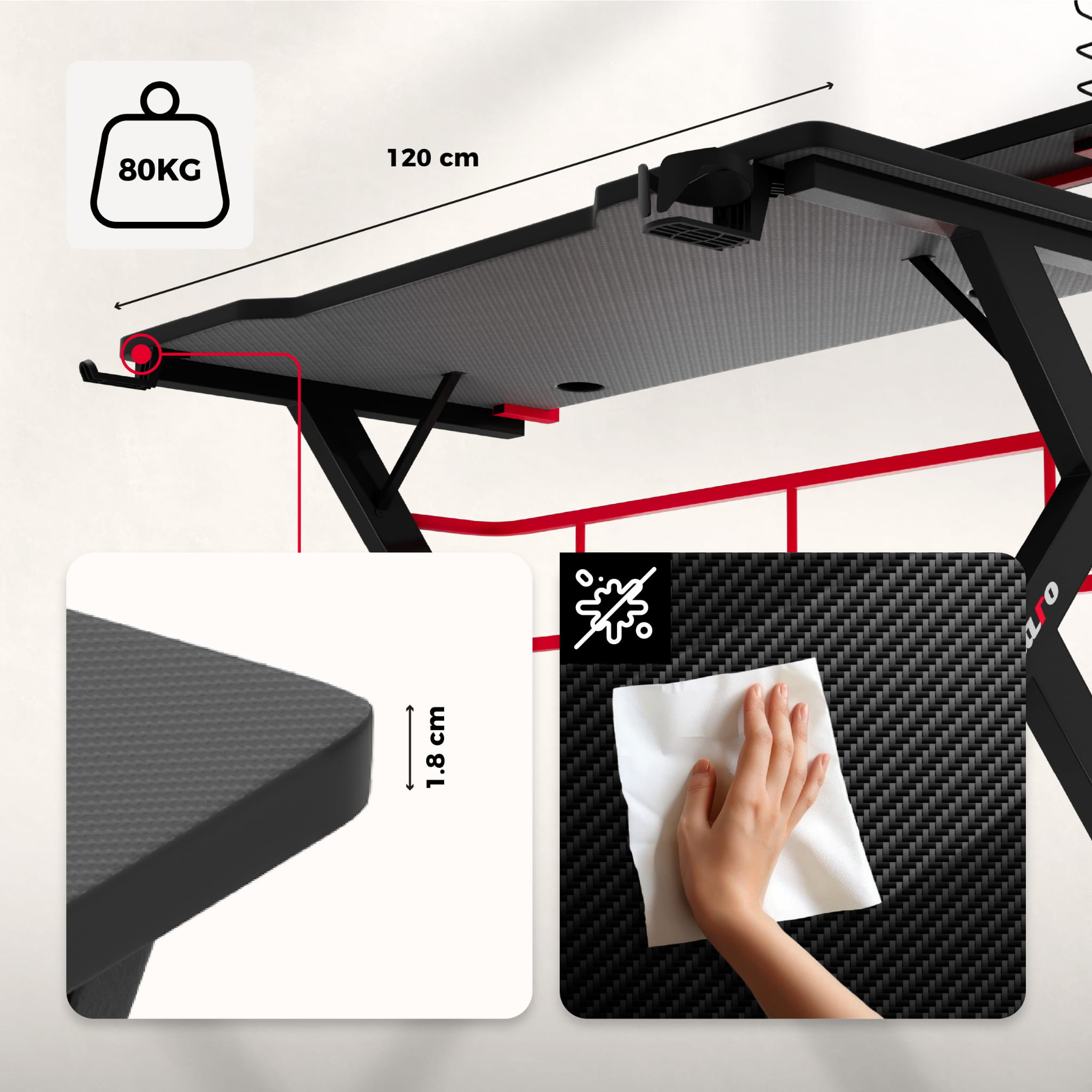 Huzaro Hero 5.0 Rot Gaming-Schreibtisch