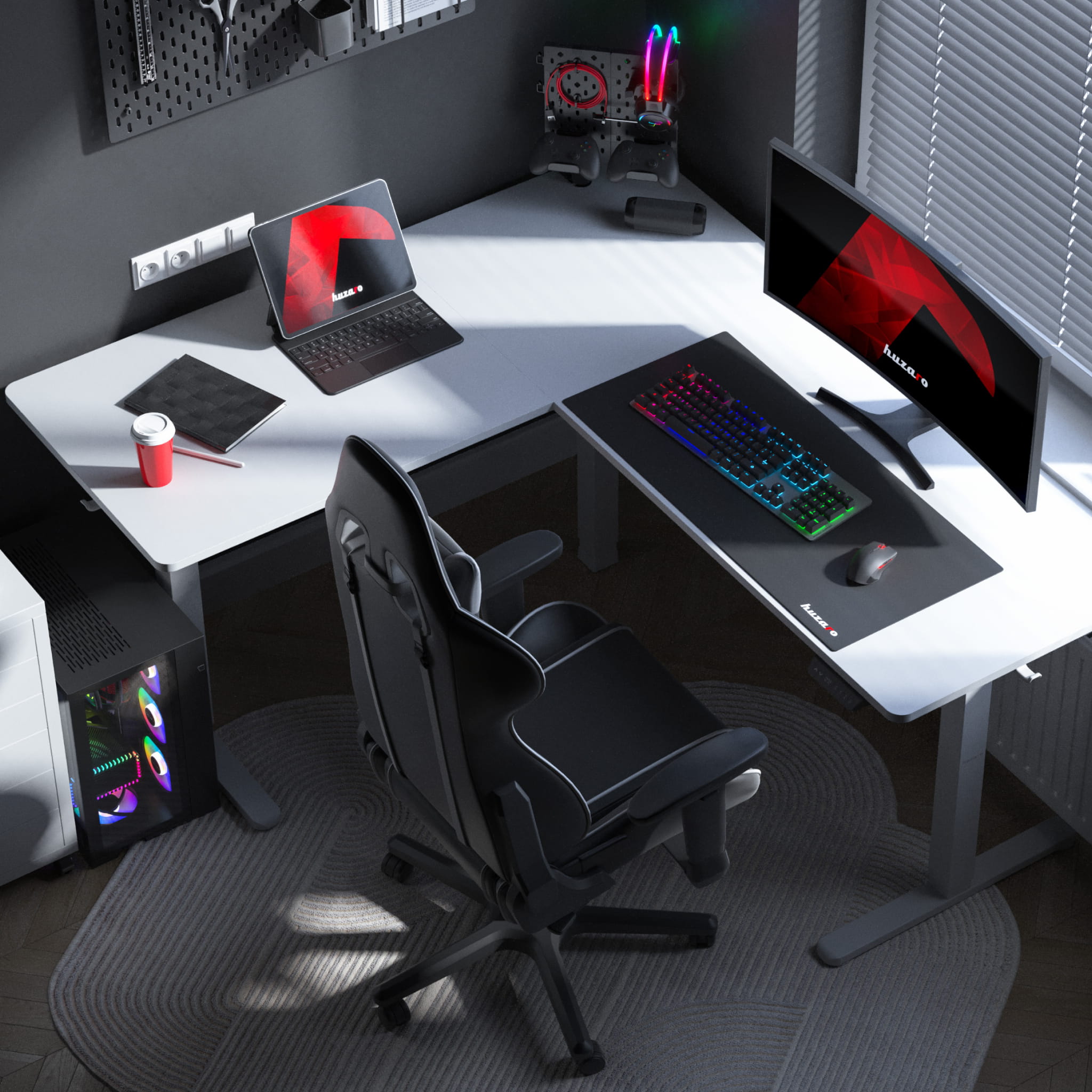 Huzaro Hero 9.5 elektrischer Eckschreibtisch schwarz