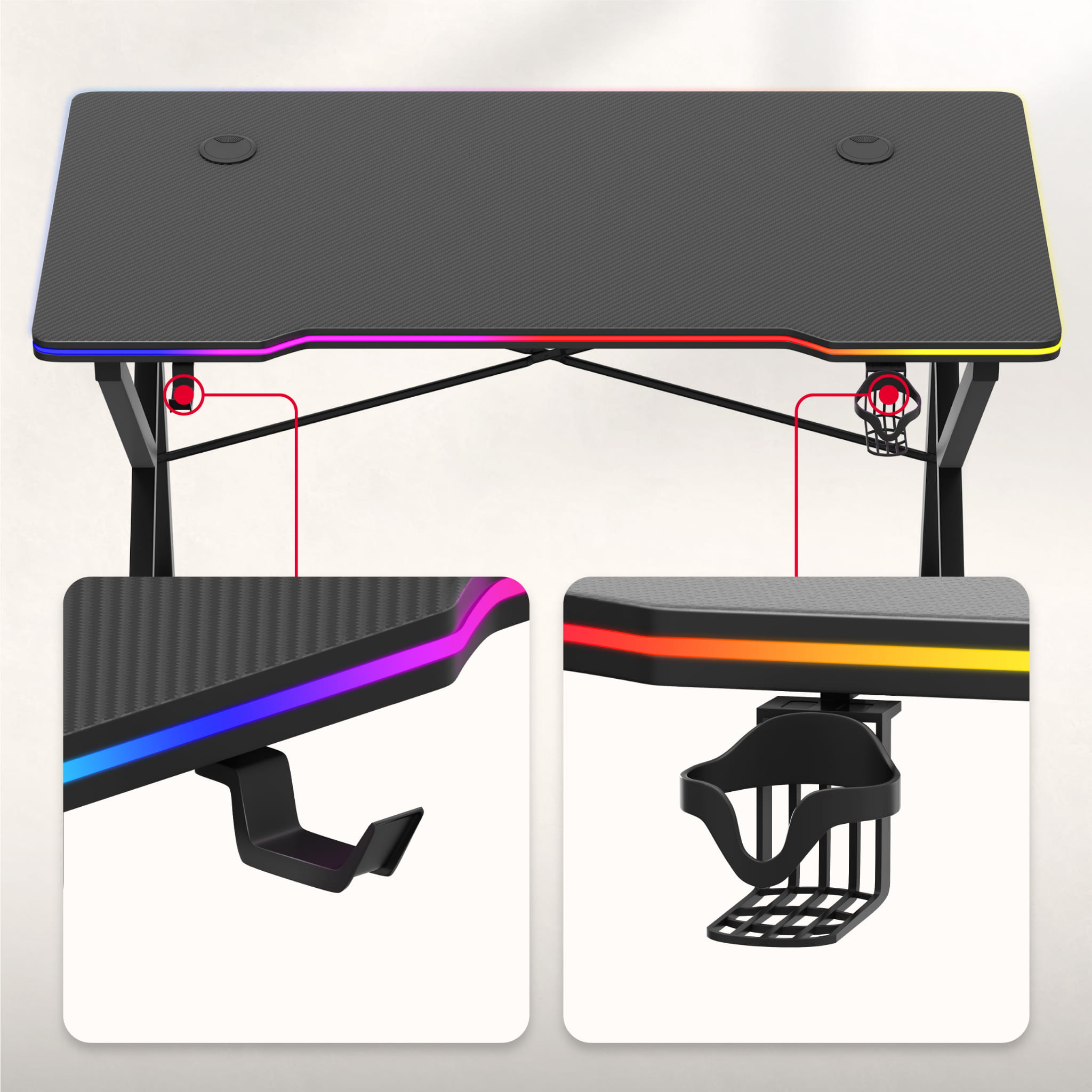 Huzaro Hero 1.7 RGB LED Gaming-Tisch Schwarz