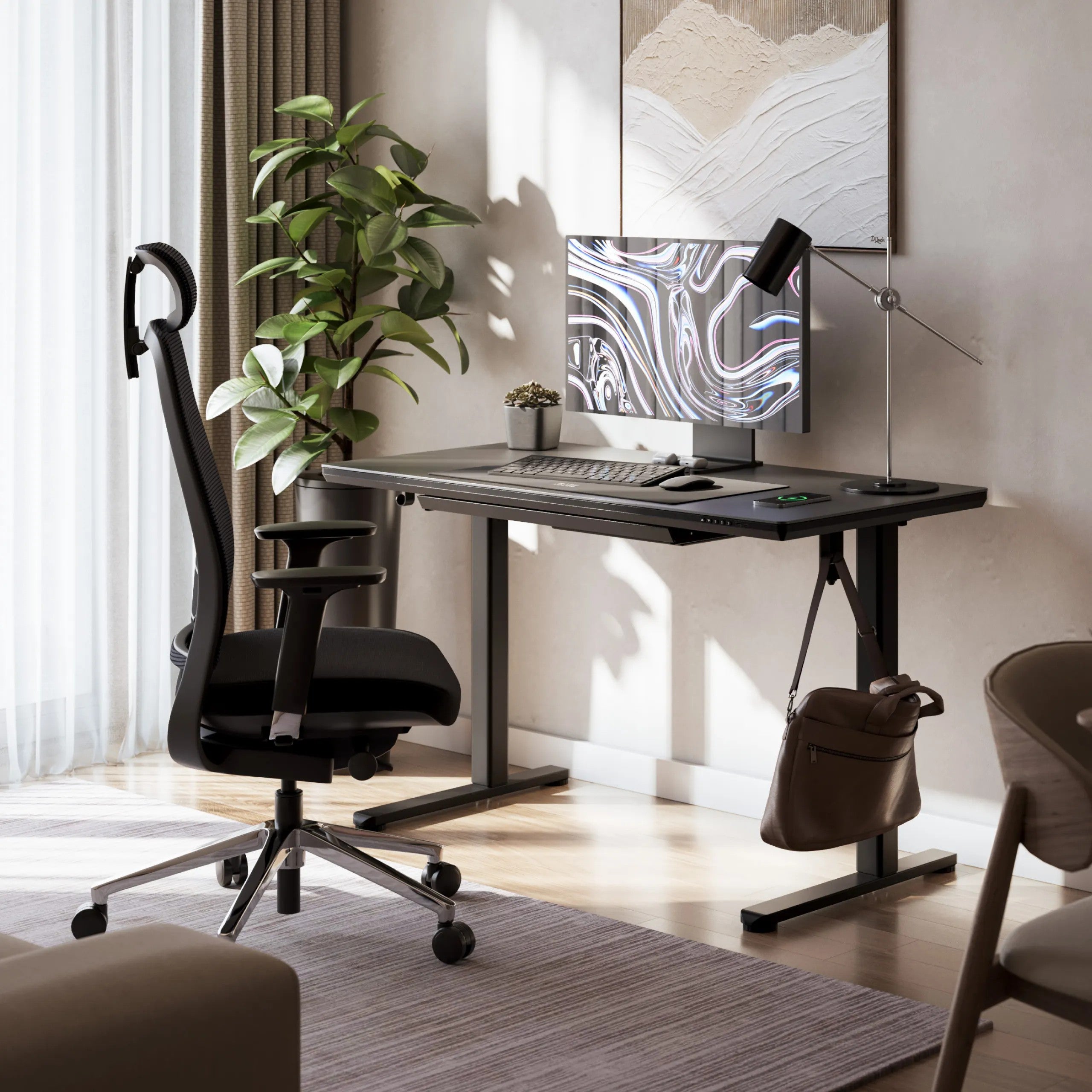 Markadler Leader 8.5 Schwarz Höhenverstellbarer Schreibtisch mit Glasplatte