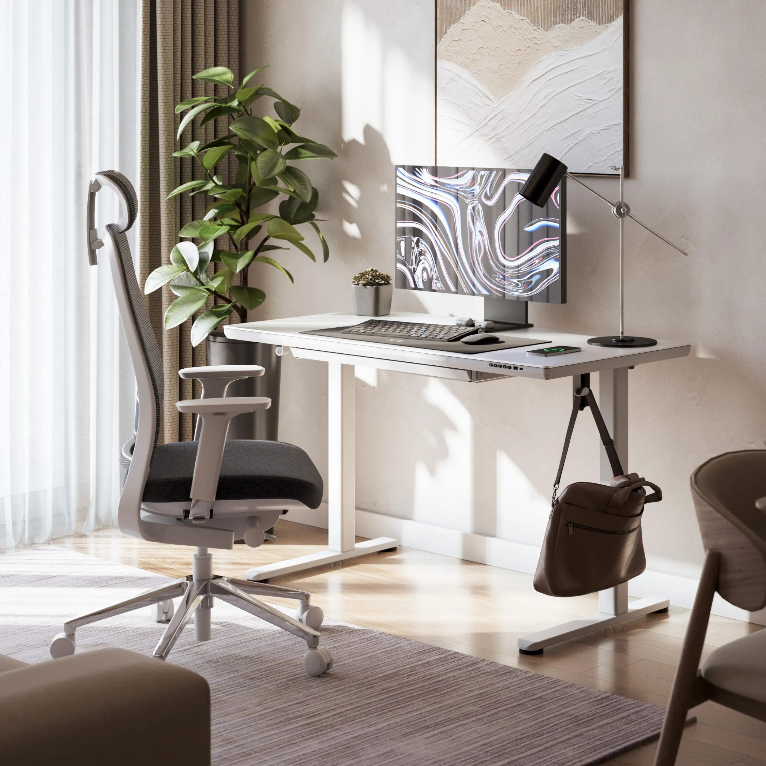 Markadler Leader 8.5 Weiß Höhenverstellbarer Schreibtisch mit Glasplatte