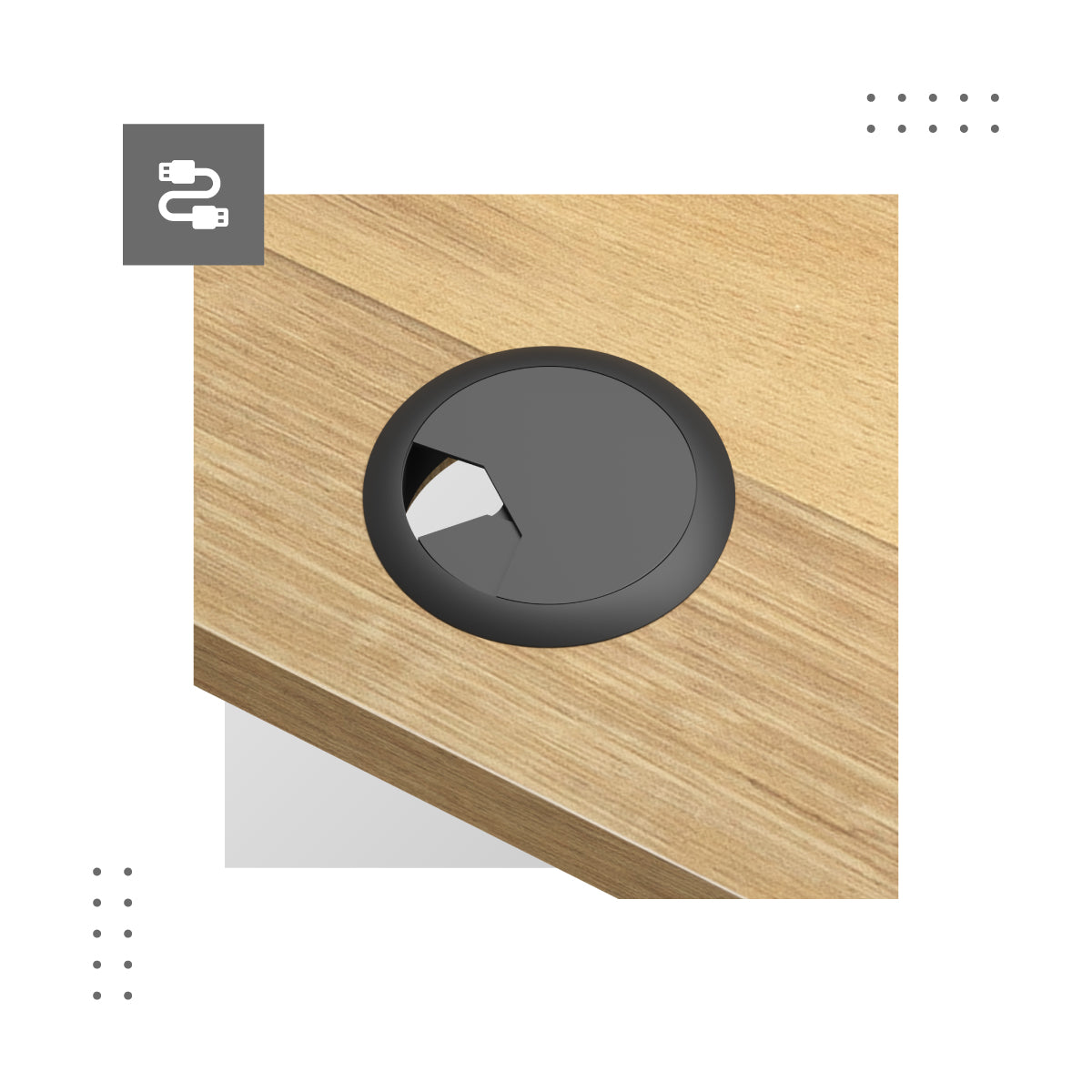 Einlässe für Drähte auf beiden Seiten der Arbeitsplatte