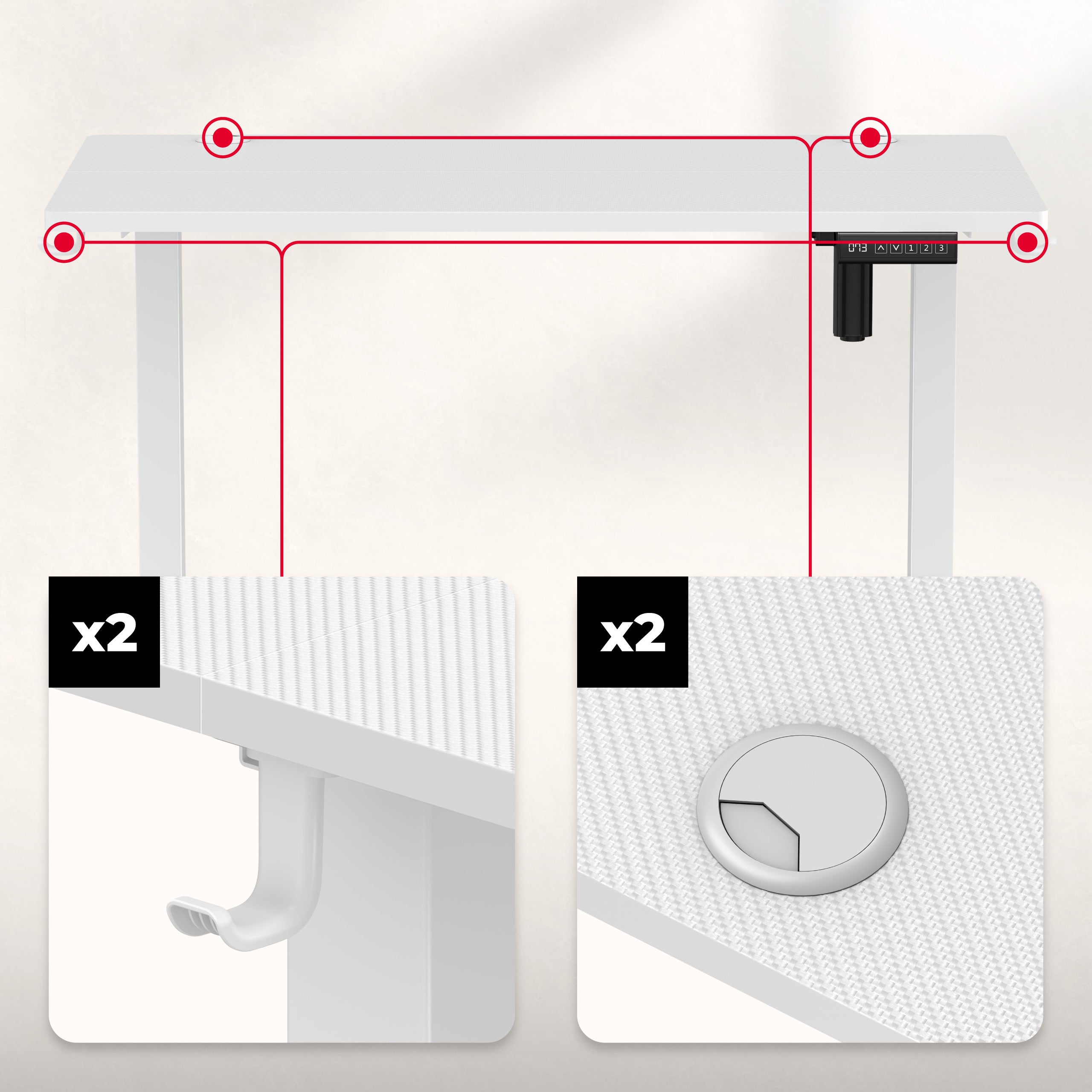 Einlässe für Drähte auf beiden Seiten der Arbeitsplatte