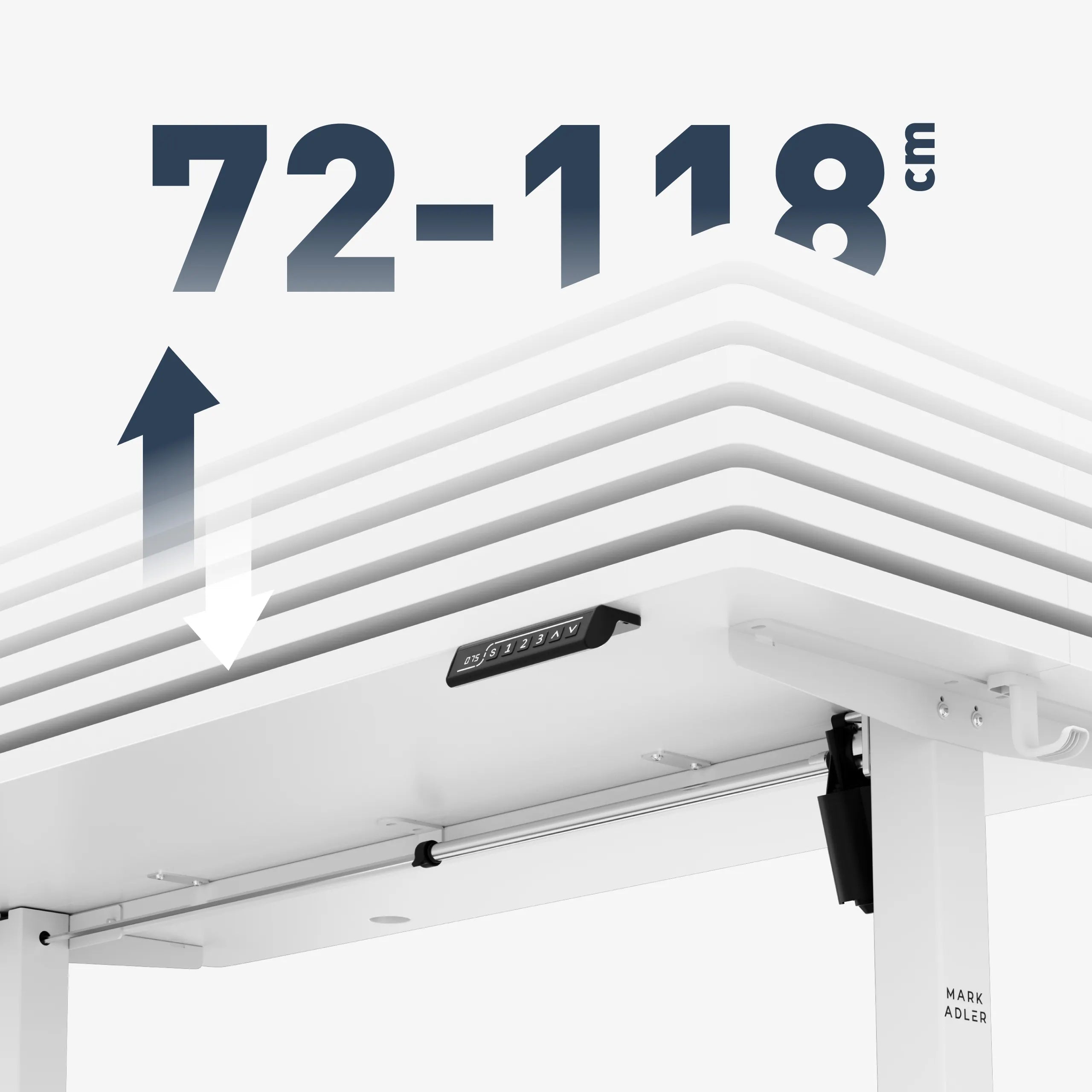 Großer Höhenverstellbereich: 72 – 118 cm