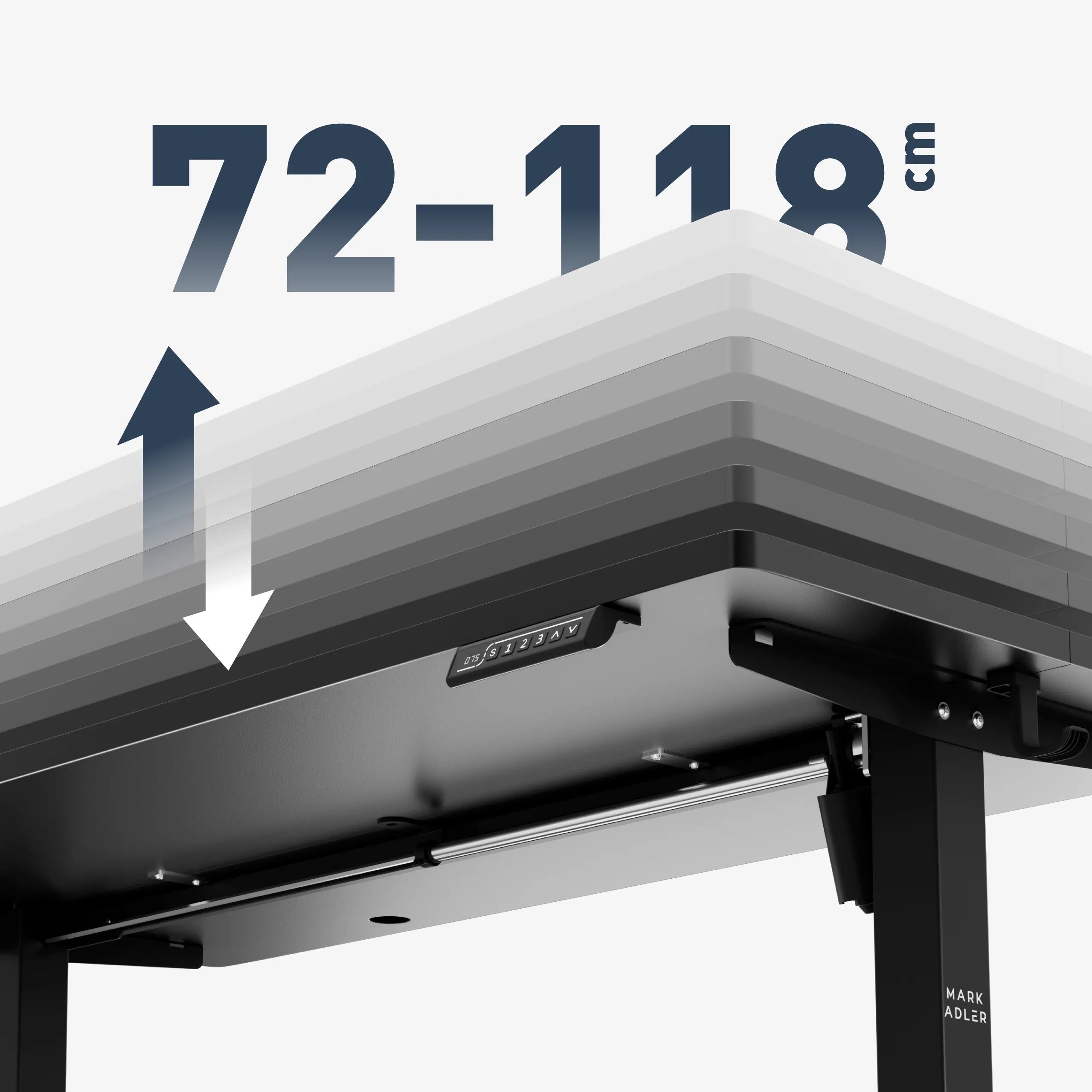 Großer Höhenverstellbereich: 72 – 118 cm
