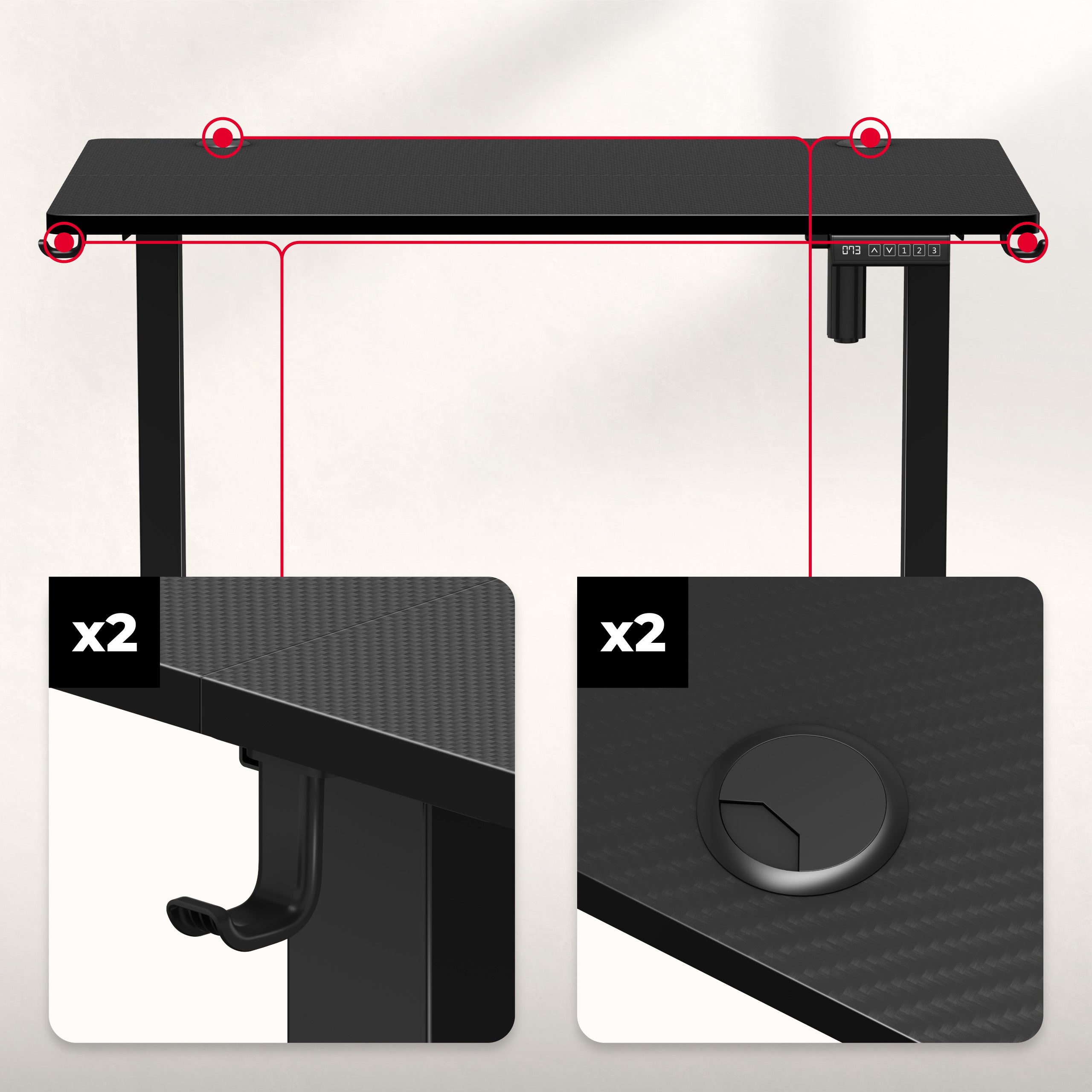 Einlässe für Drähte auf beiden Seiten der Arbeitsplatte