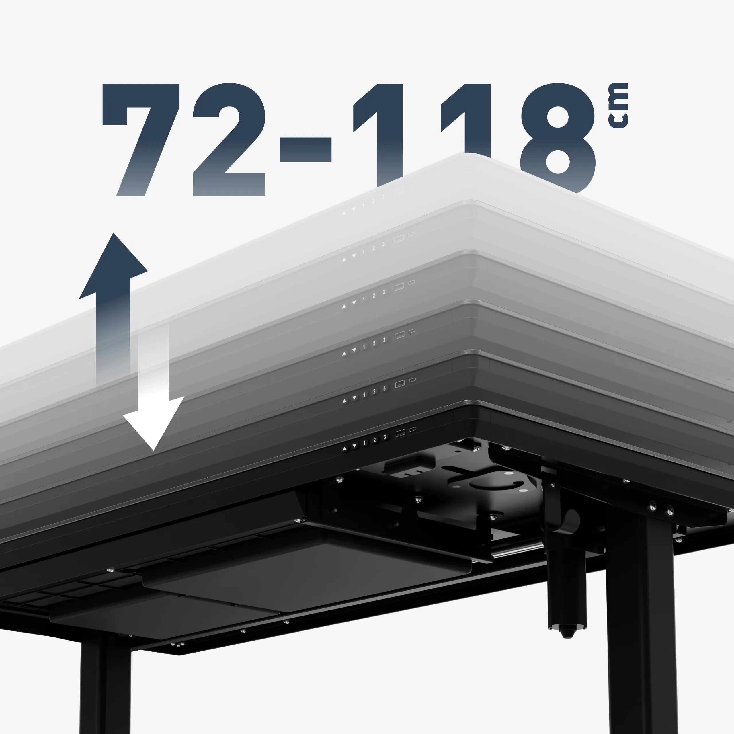 Sanfte elektrische Höhenverstellung 72–118 cm