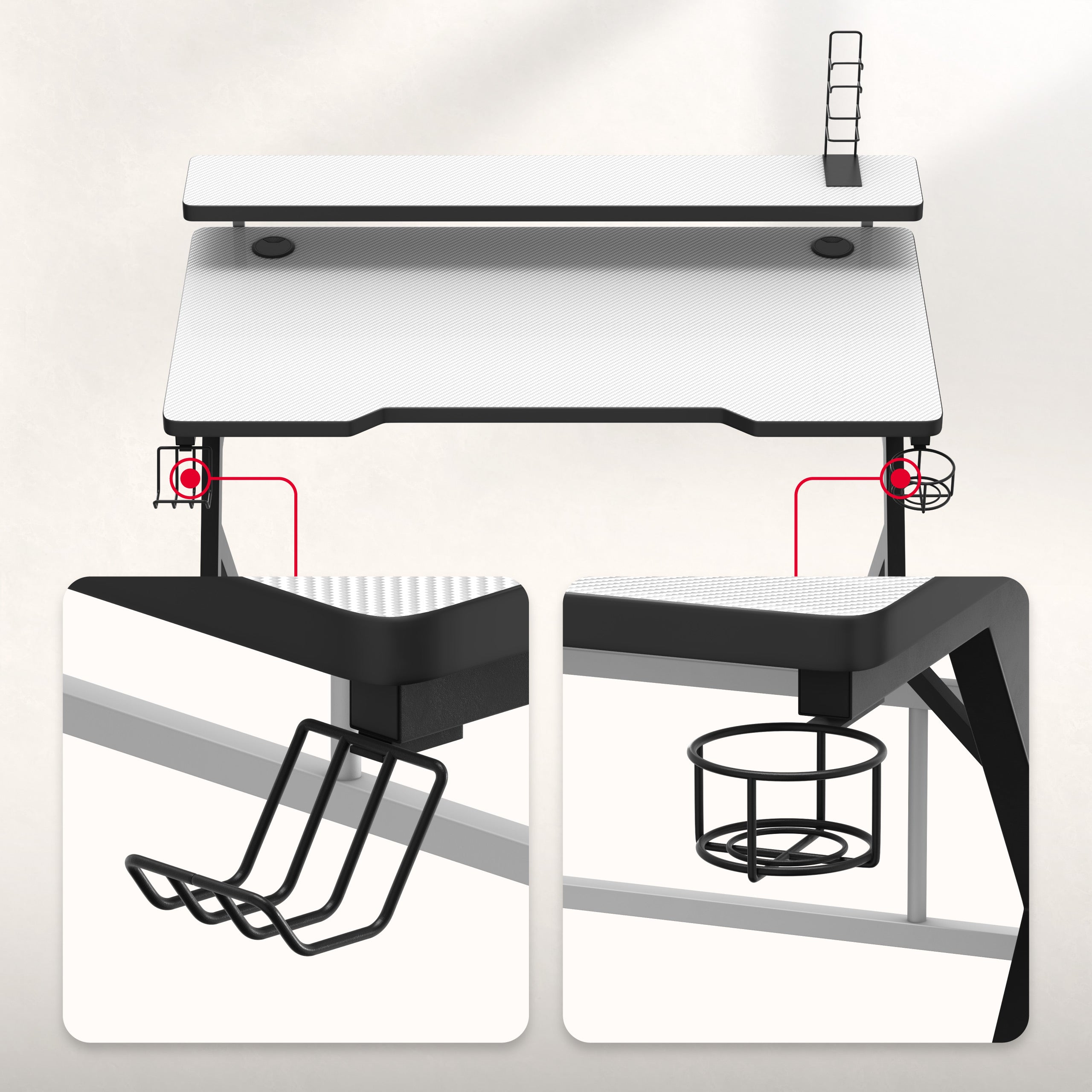 Kopfhörerhalter und faltbarer Getränkehalter