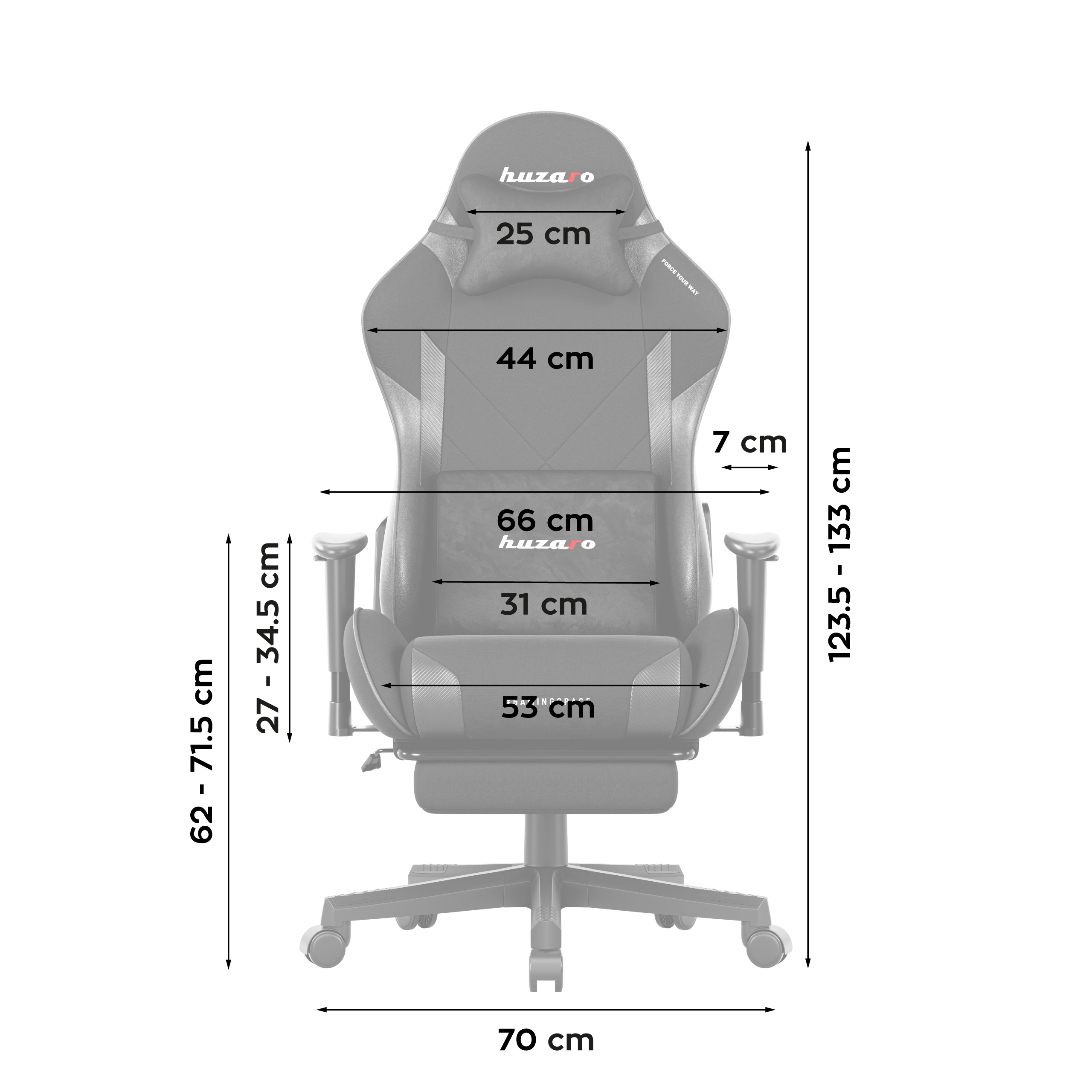 Wymiary fotela Huzaro Force 7.6 Grey