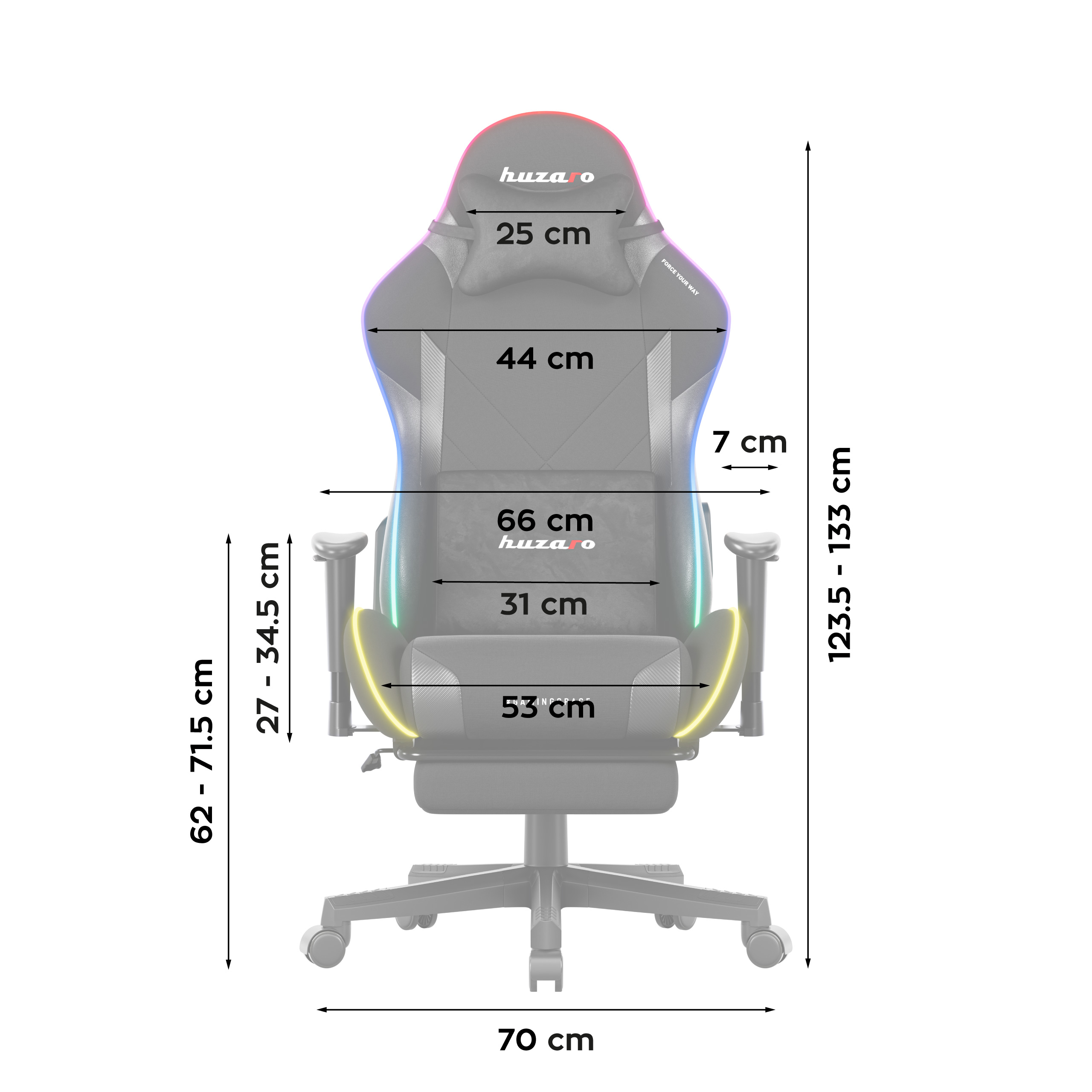 Wymiary fotela Huzaro Force 7.6 Grey