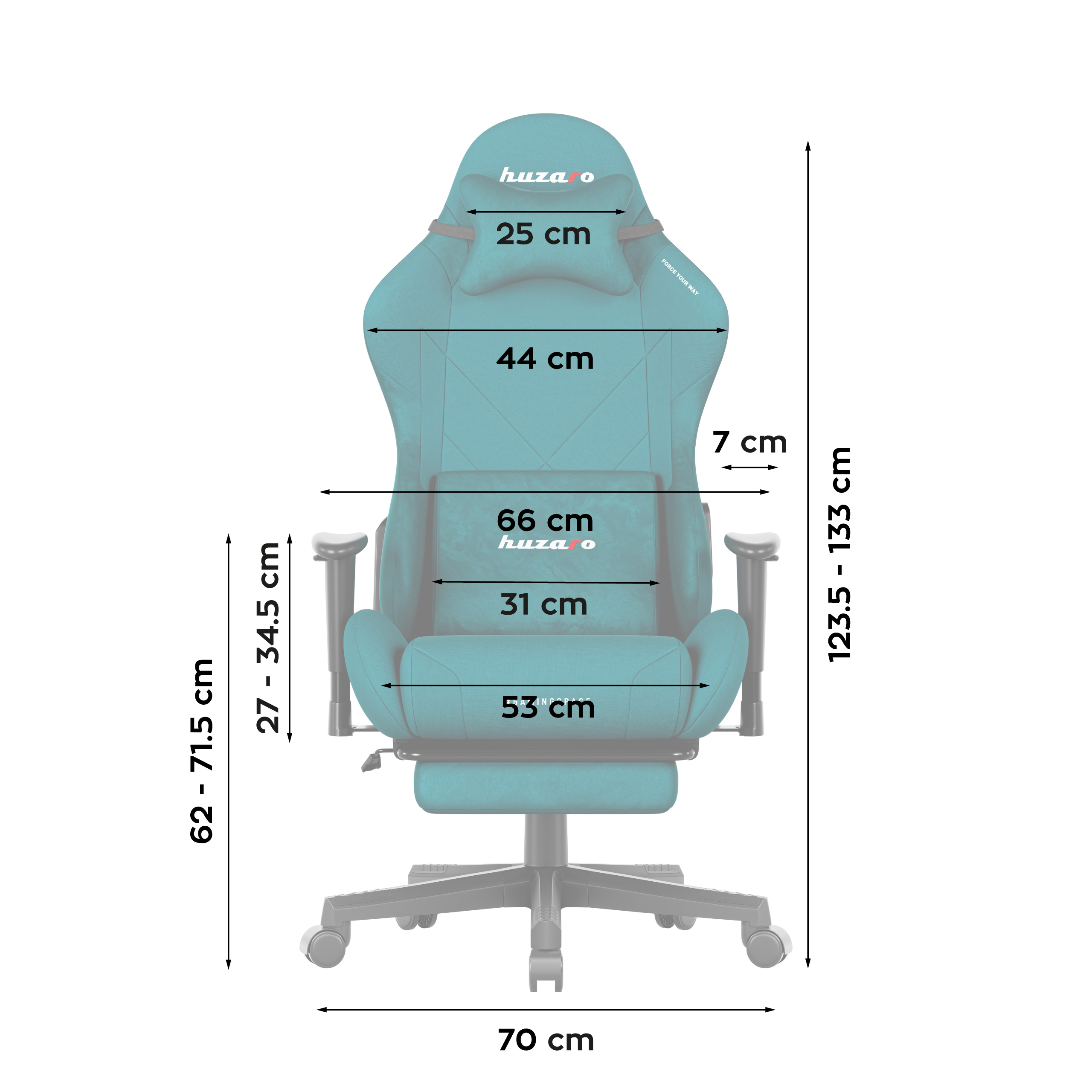 Wymiary fotela Huzaro Force 7.6 Grey