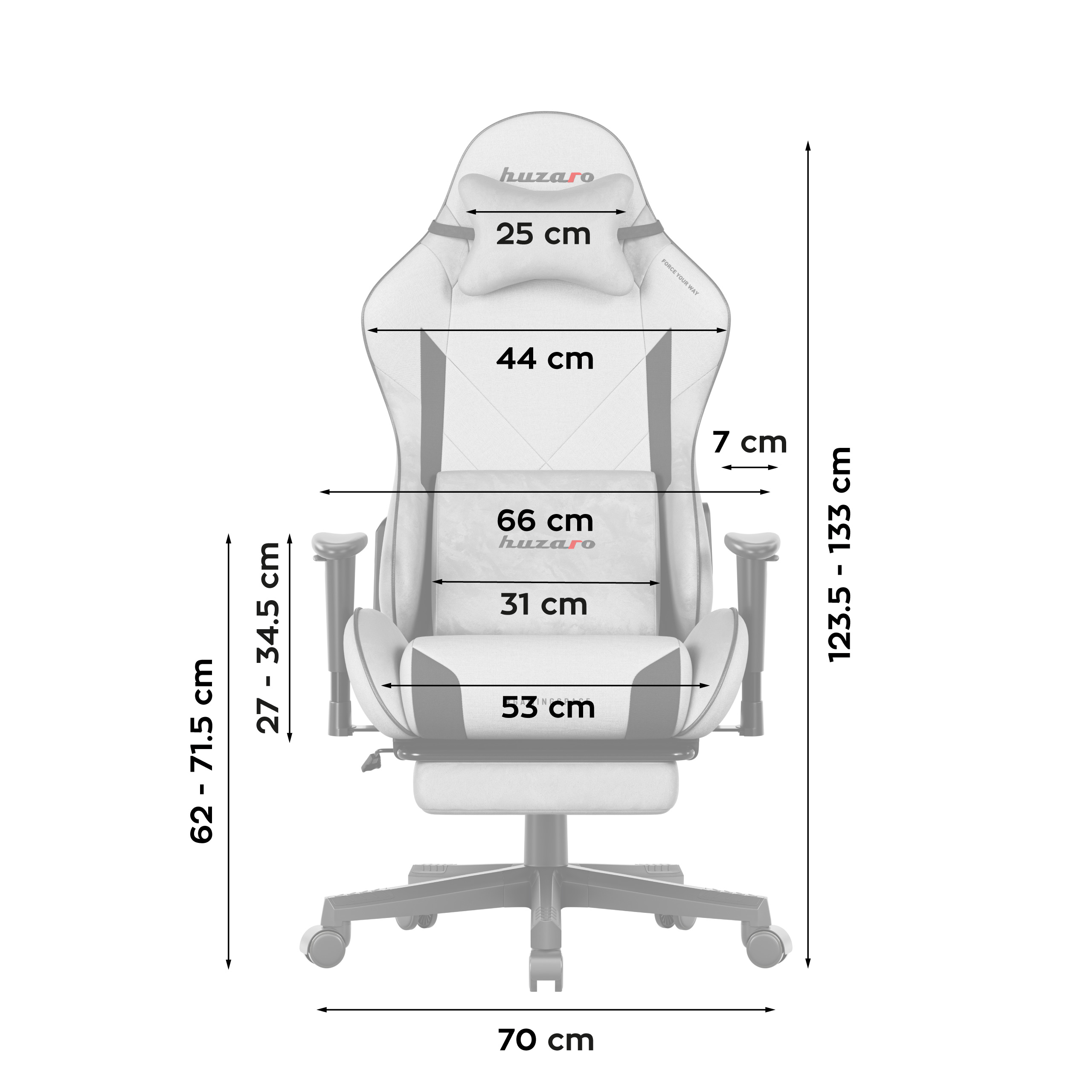 Wymiary fotela Huzaro Force 7.6 Grey