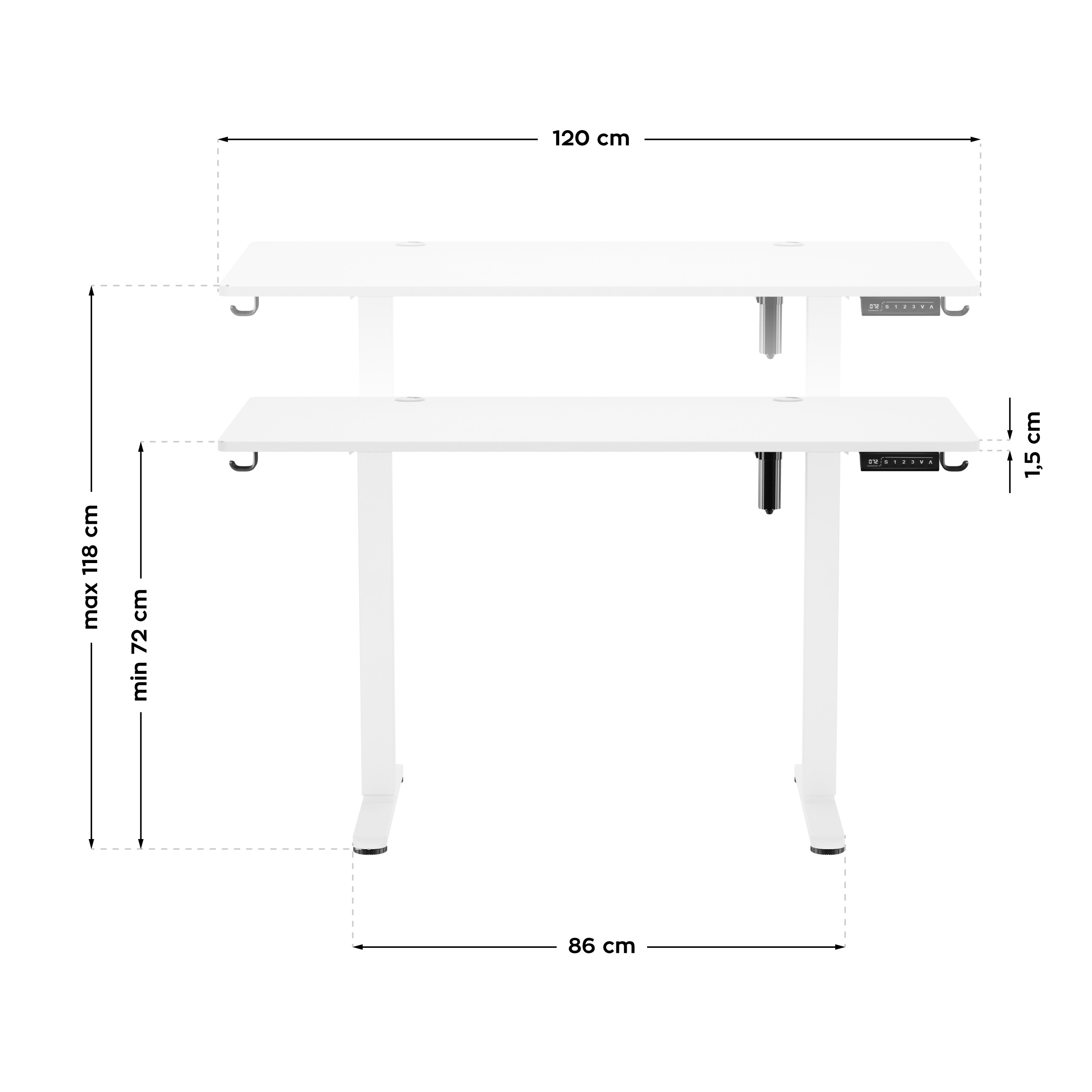 Wymiary biurka elektrycznego Lewa strona biurka elektrycznego Mark Adler Leader 7.0 Craft