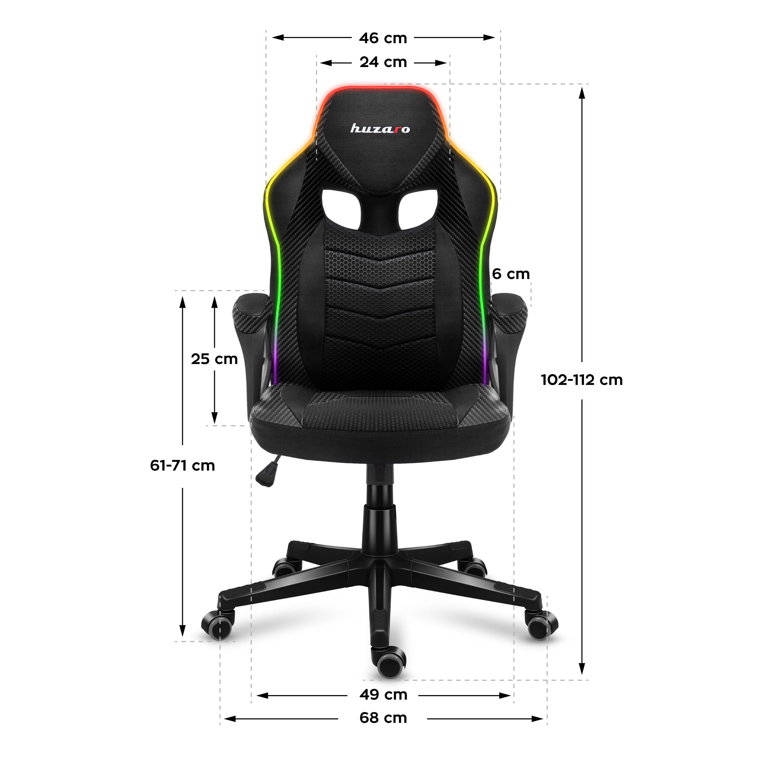 Wymiary fotela Huzaro Force 2.5 Carbon RGB